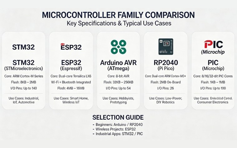 Microcontroller Selection Across the Major Families
